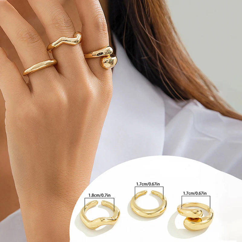 18k Gold Plated Finger Ring | Set of 3