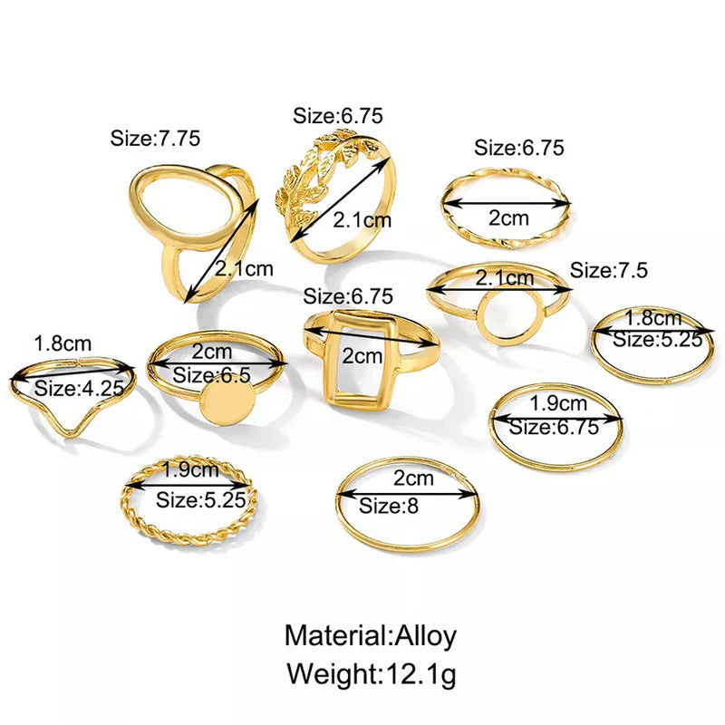 18k Gold Plated Finger Ring | Set of 11