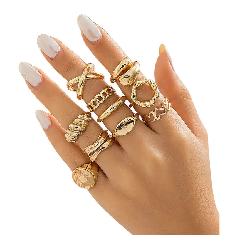 18k Gold Plated Finger Ring | Set of 10