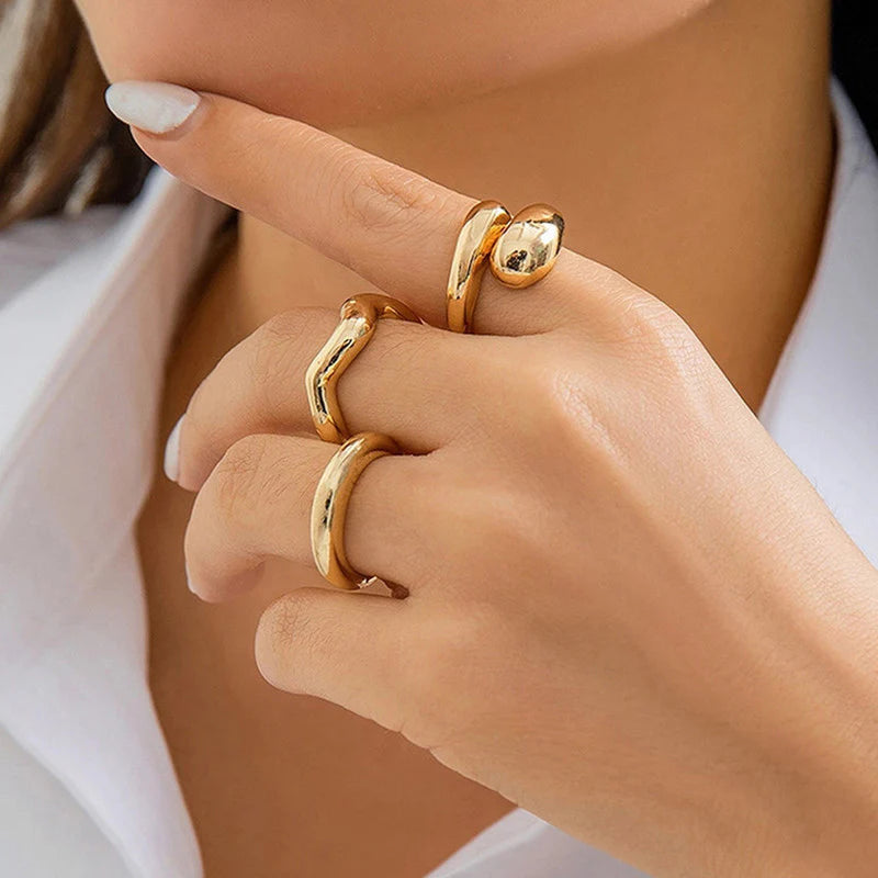 18k Gold Plated Finger Ring | Set of 3