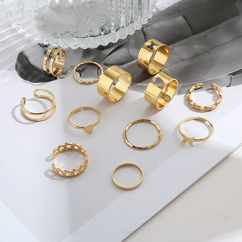 18k Gold Plated Finger Ring | Set of 12