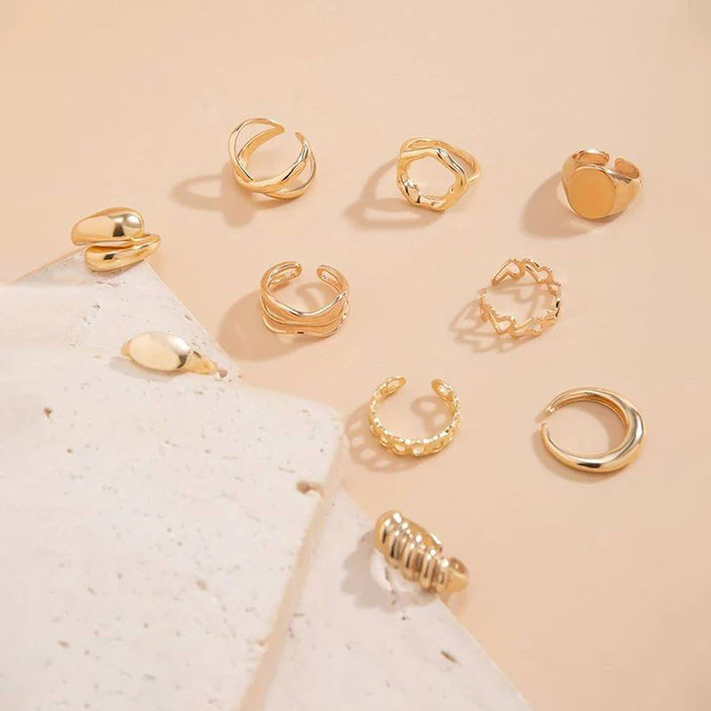 18k Gold Plated Finger Ring | Set of 10
